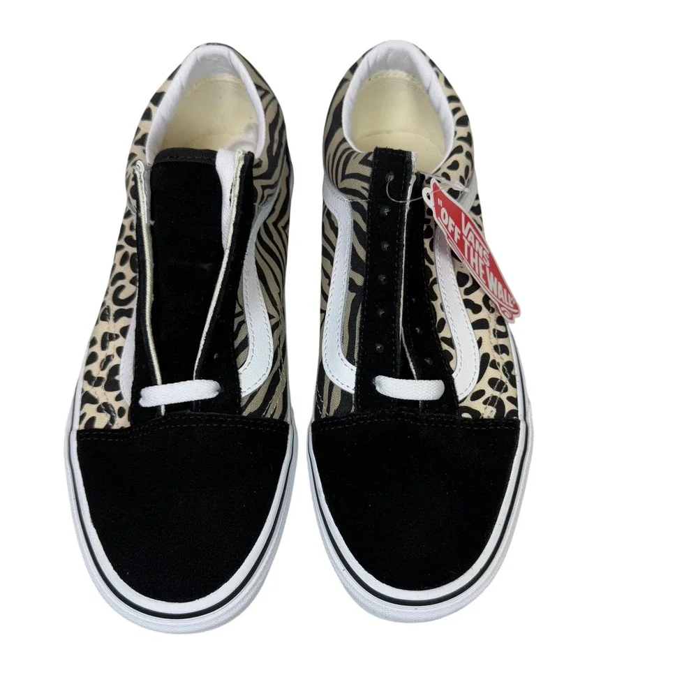 Vans Old Skool Animal Print Mix Black Leopard Zebra Low‎ Top Sneakers Womens 7.5
